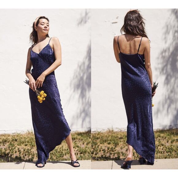 Lovestitch Navy Dot Jacquard Midi Slip Dress Size S Small NWT - Picture 1 of 7